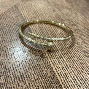 Gold Crystal Nail-Style Wrap Bangle Bracelet